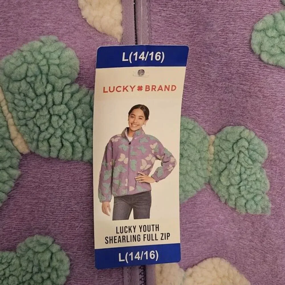 Lucky Brand Youth Shearling Full Zip Top/ Girls Size L 14/16/Purple Pastel Lilac